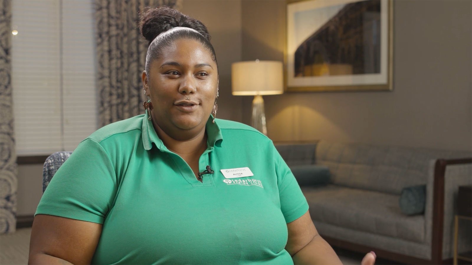 A female Cedarhurst staff member being interviewed