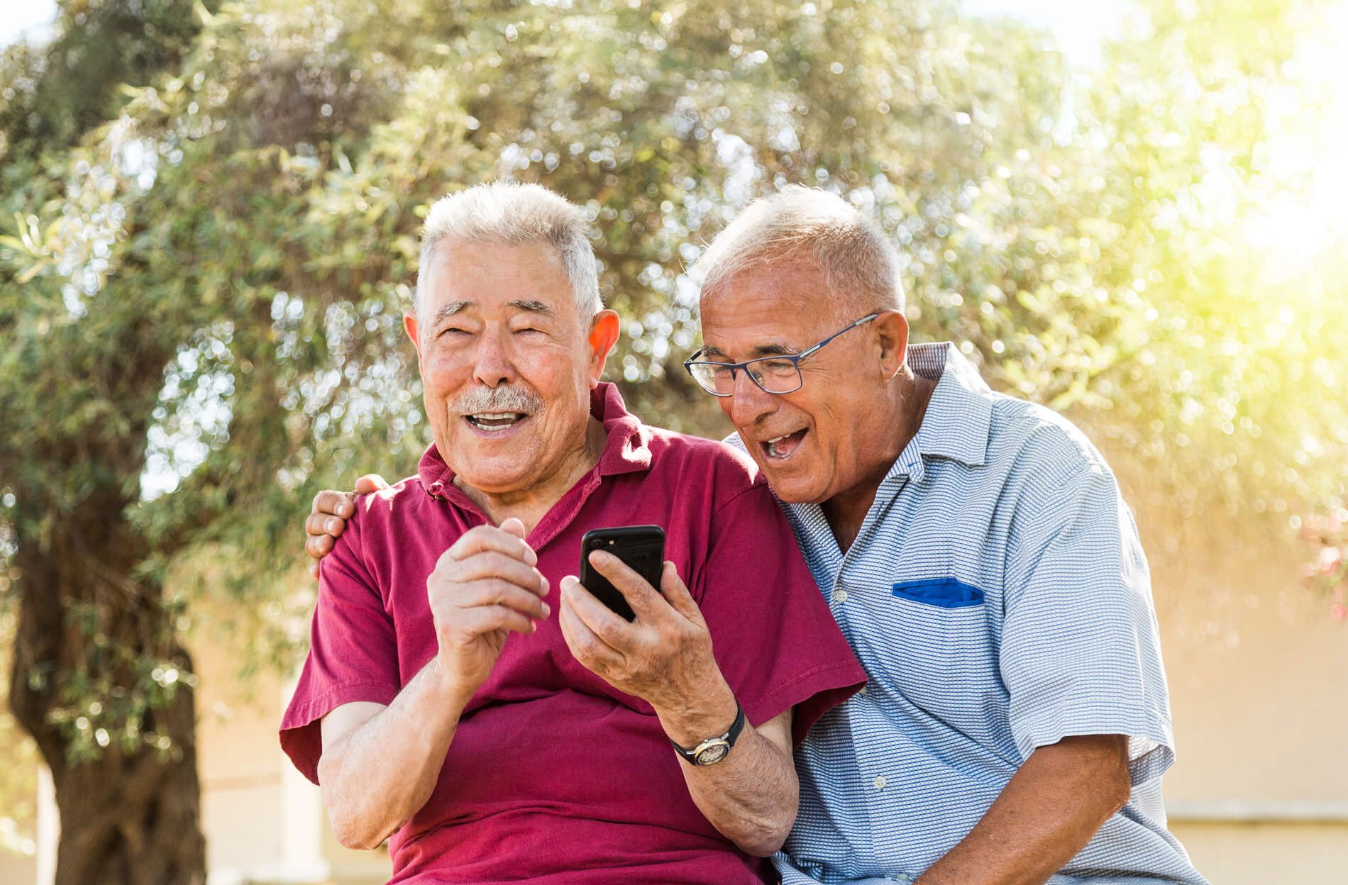 seniors sitting outside laughing with each other