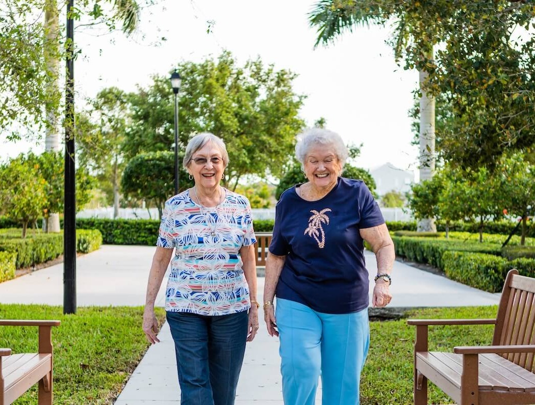 Senior women walking outside