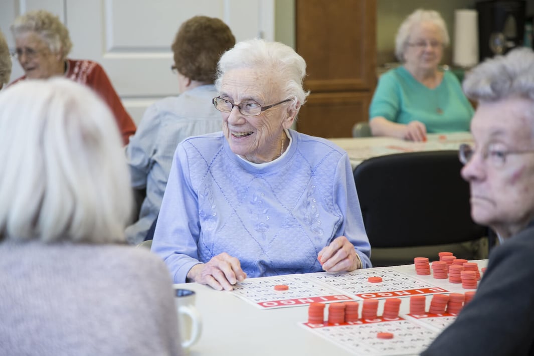 Senior ladies playing bingo
