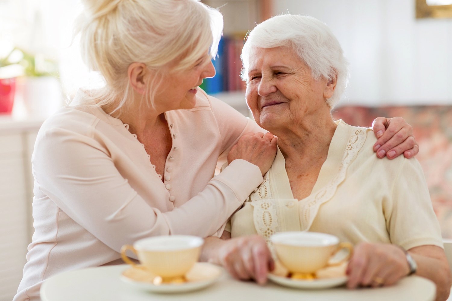 Senior woman spending quality time with staff member