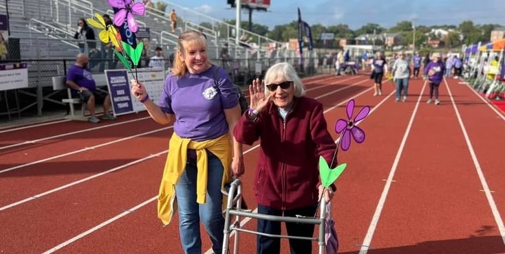 A Cedarhurst senior living resident joins her community's walk to end alzheimer's