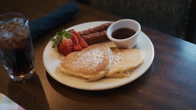 A pancake breakfast served at a senior living community.
