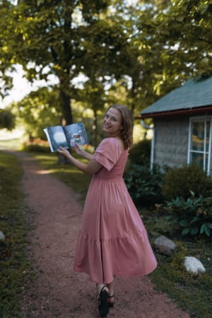 A woman holds a children's book she wrote for families who have a relative in Memory Care.