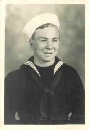 A young man wearing his naval service uniform in the 1940s.