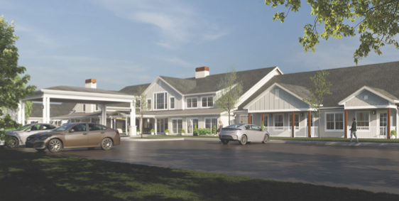 A computer rendering of the building exterior for Cedarhurst of Ames, a new senior living community providing assisted living and memory care services to residents of Ames, Iowa.