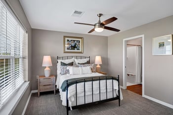 A bedroom from one of the independent living cottages at Cedarhurst of Topeka.
