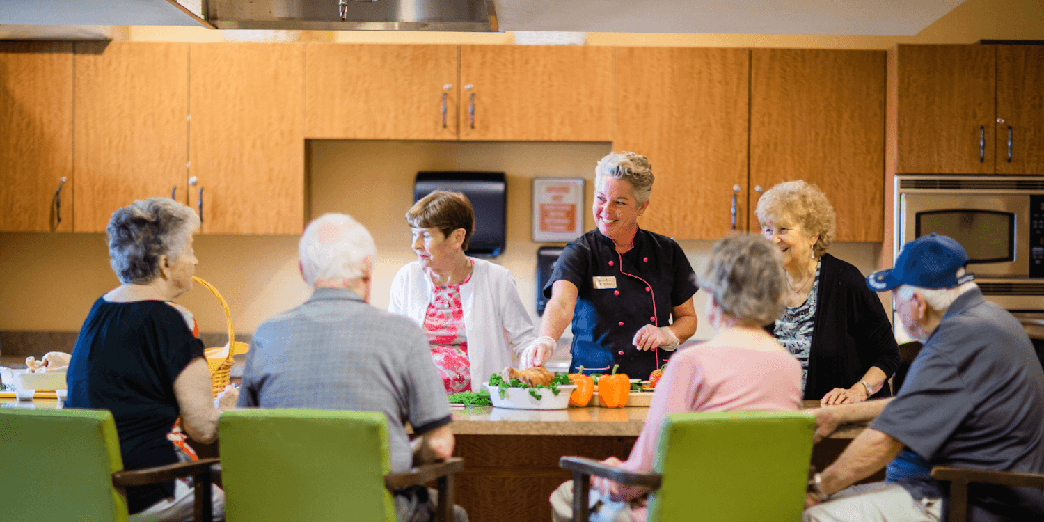 seniors taking a cooking class