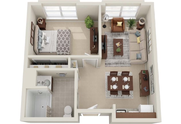 Cedar Creek of Logansport - Assisted Living One Bedroom Apartment Floor Plan