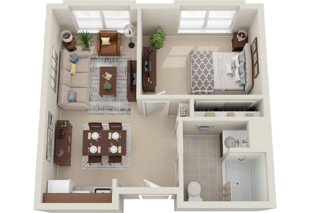 Cedar Creek of Muncie - Assisted Living One Bedroom Apartment Floor Plan