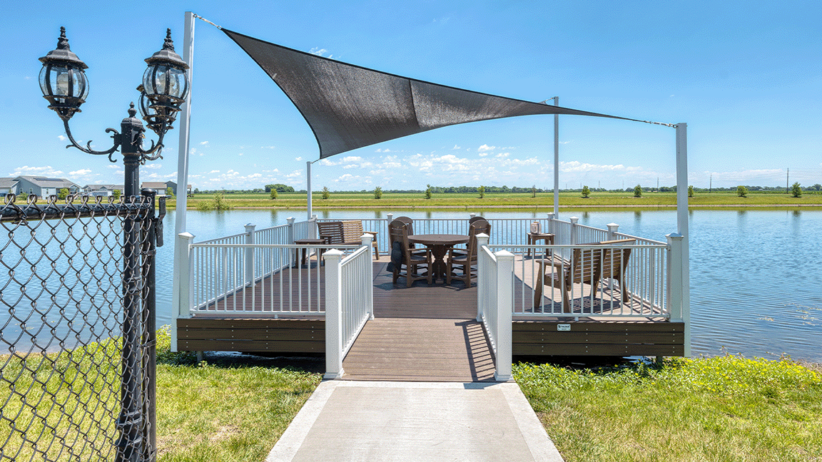 The picturesque outdoor dock at Cedarhurst of Bethalto, providing a peaceful spot for residents