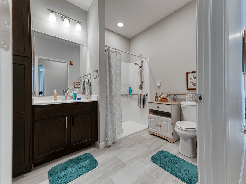 Accessible bathroom in a senior apartment at Cedarhurst of Blue Springs, designed for comfort, safety, and independence