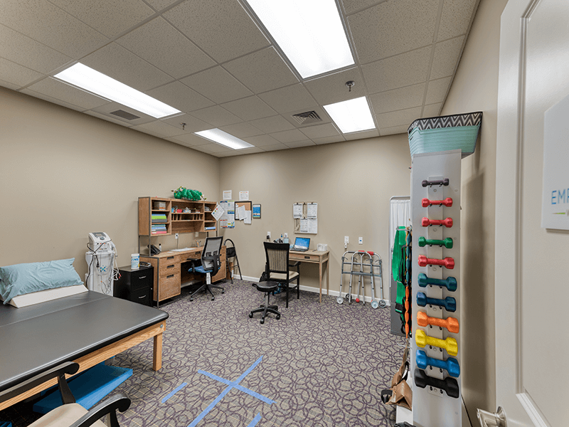 The dedicated physical therapy room at Cedarhurst of Breese, equipped with accessible equipment for resident rehabilitation and wellness.