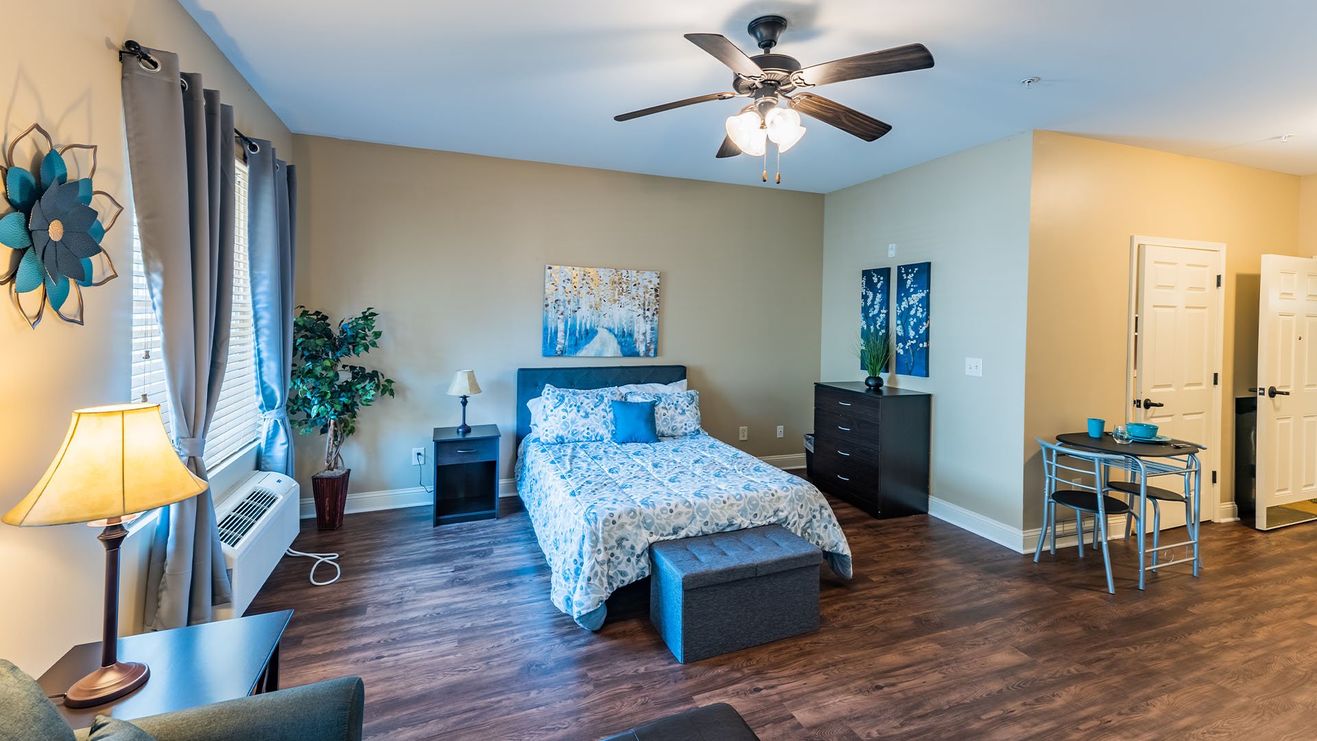 Bedroom of a senior apartment at Cedarhurst of Canton, designed for resident comfort and personalization