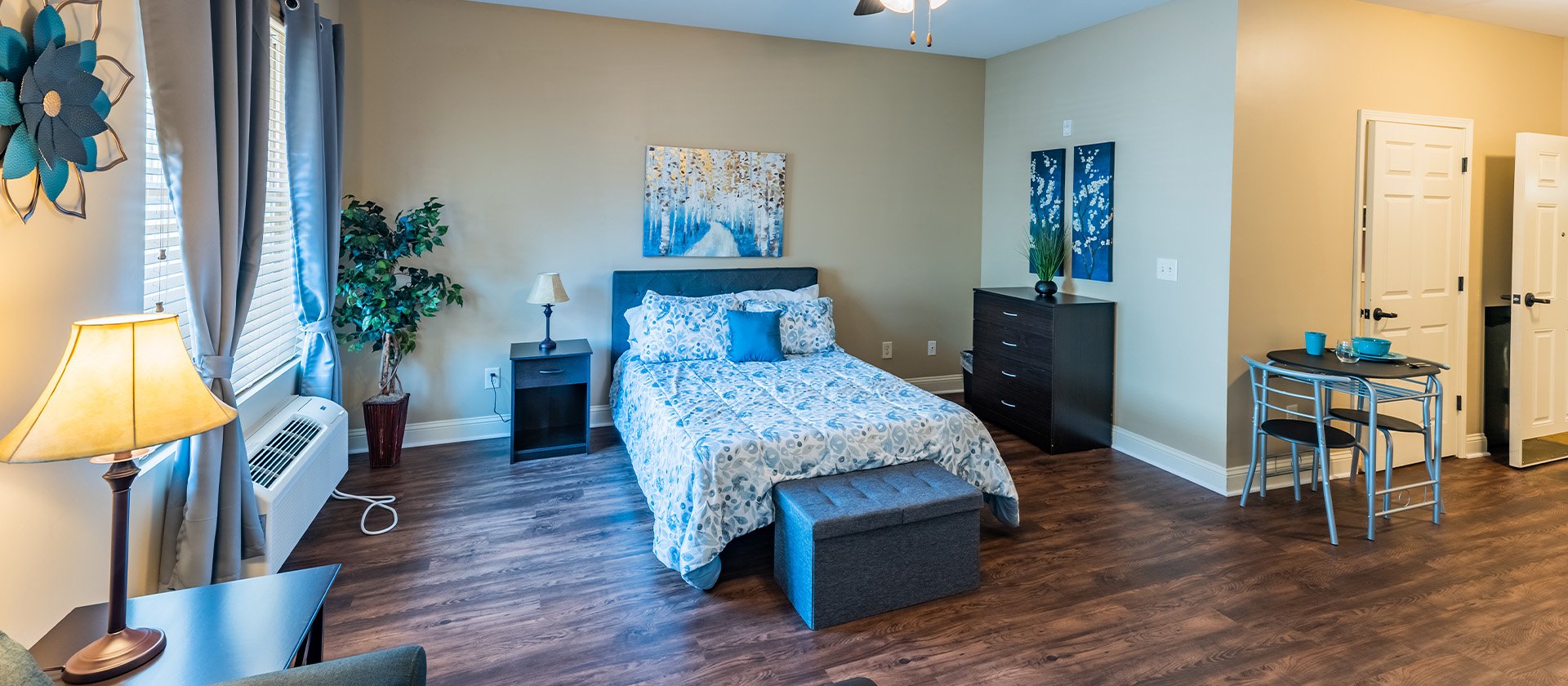 Bedroom of a senior apartment at Cedarhurst of Canton, designed for resident comfort and personalization