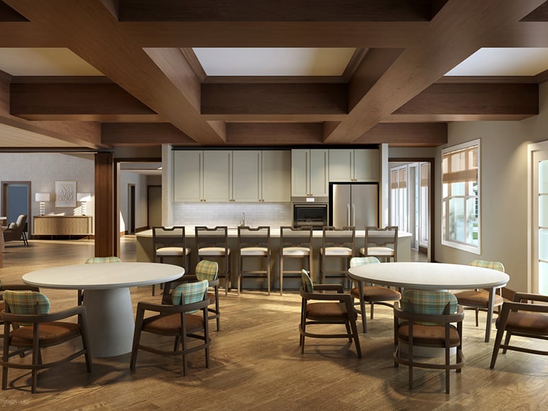 The inviting on-site lounge Cedarhurst of Crown Point, offering a senior-friendly spot for coffee and socializing for residents