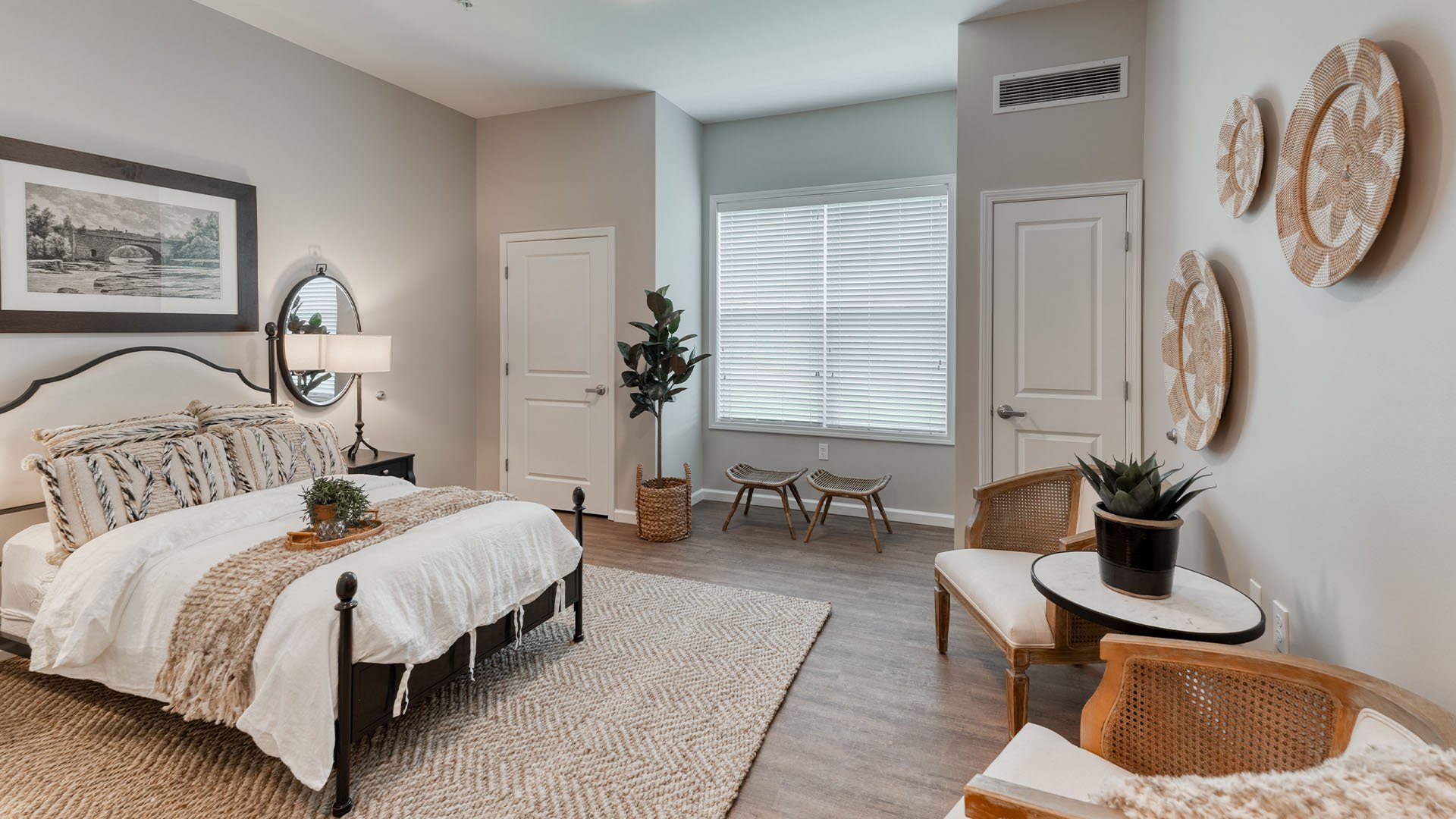 Bedroom of a senior apartment at Cedarhurst of Dyer, designed for resident comfort and personalization