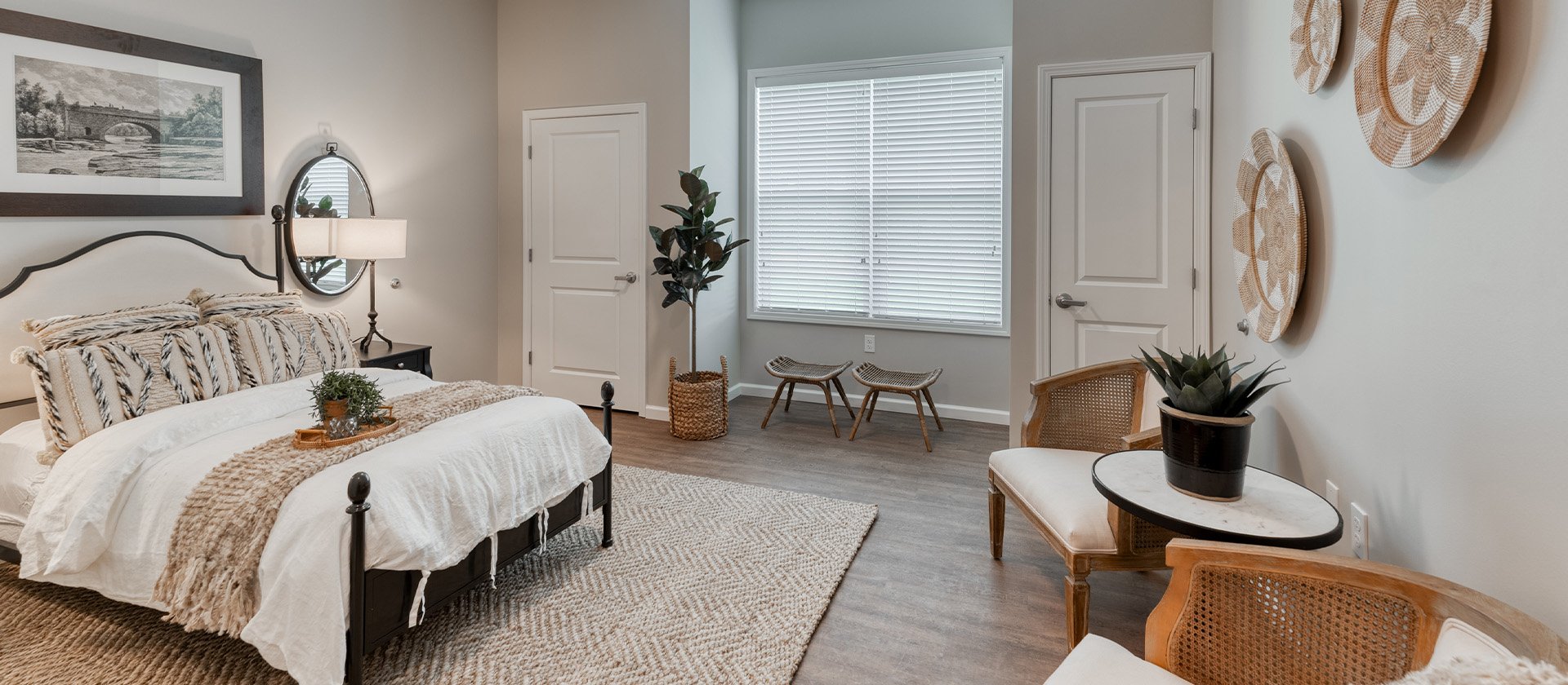 Bedroom of a senior apartment at Cedarhurst of Dyer, designed for resident comfort and personalization