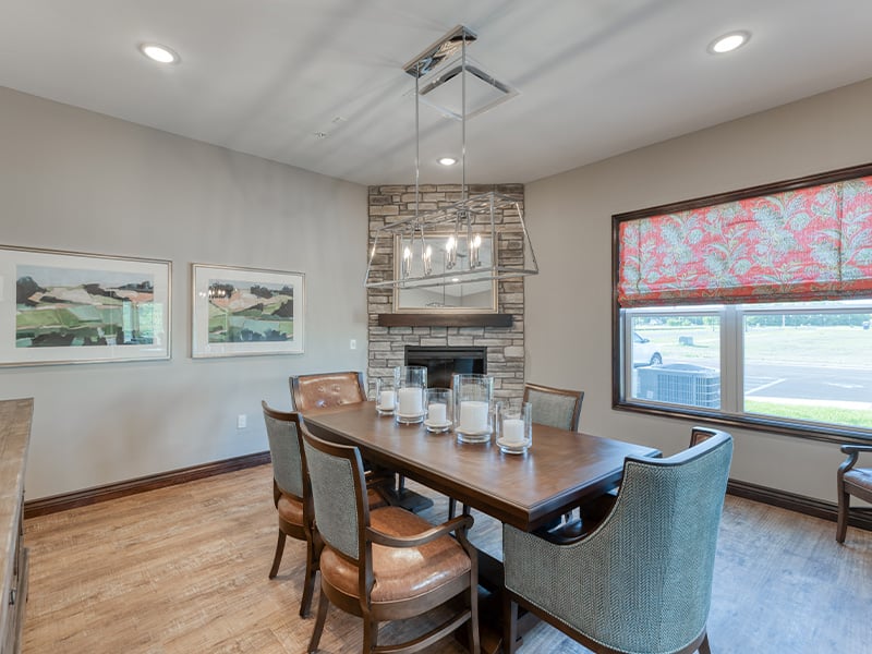 Private dining room at Cedarhurst of Dyer, offering an intimate space for residents to celebrate