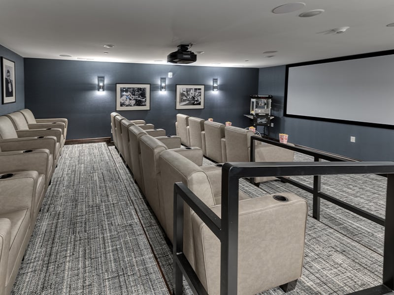 The comfortable and accessible movie theater at Cedarhurst of Dyer, providing easy-to-access entertainment for residents