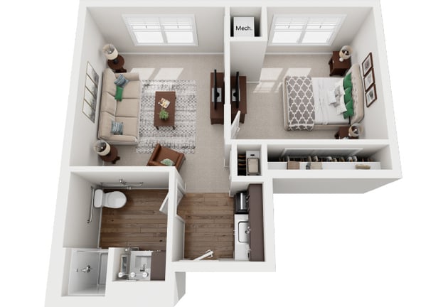Cedarhurst of Dyer - Assisted Living One Bedroom Apartment Floor Plan