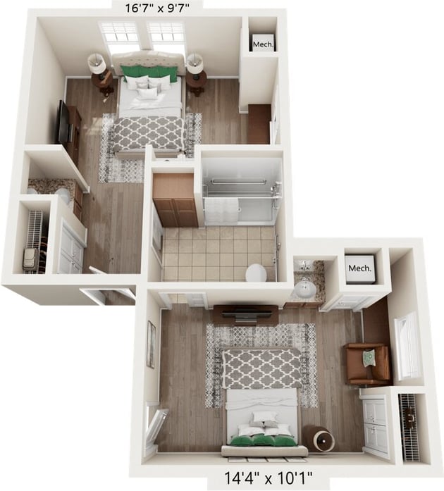 Cedarhurst of East Louisville - Memory Care Semi-Private Suite Floor Plan