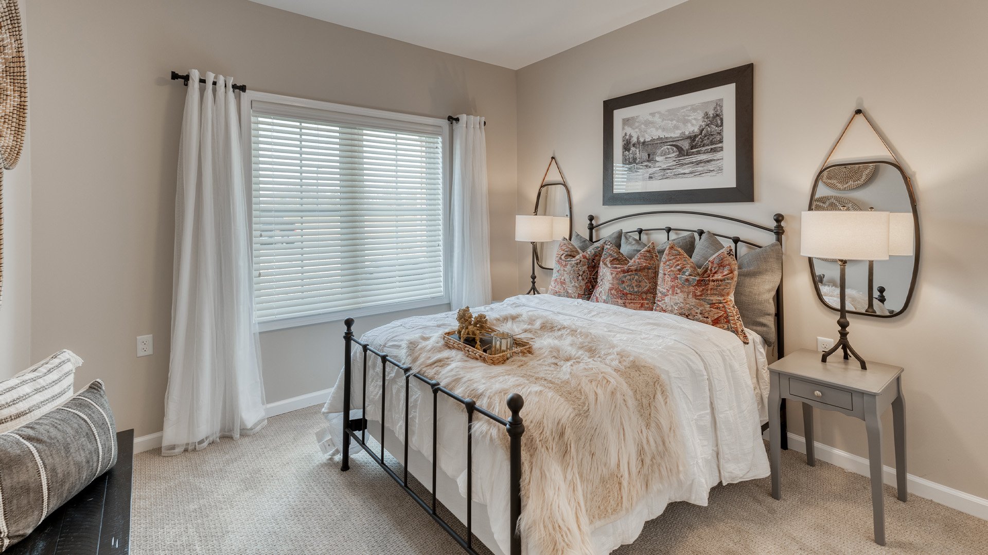 Bedroom of a senior apartment at Cedarhurst of Fort Wayne, designed for resident comfort and personalization