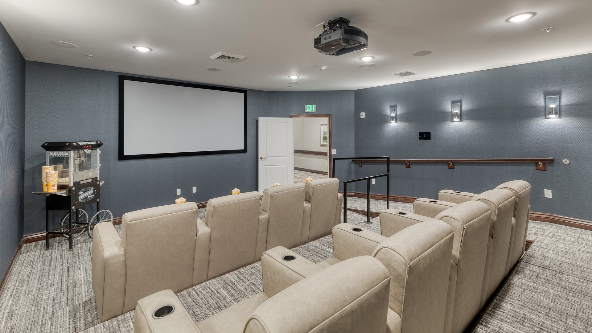 The comfortable and accessible movie theater at Cedarhurst of Fort Wayne, providing easy-to-access entertainment for residents