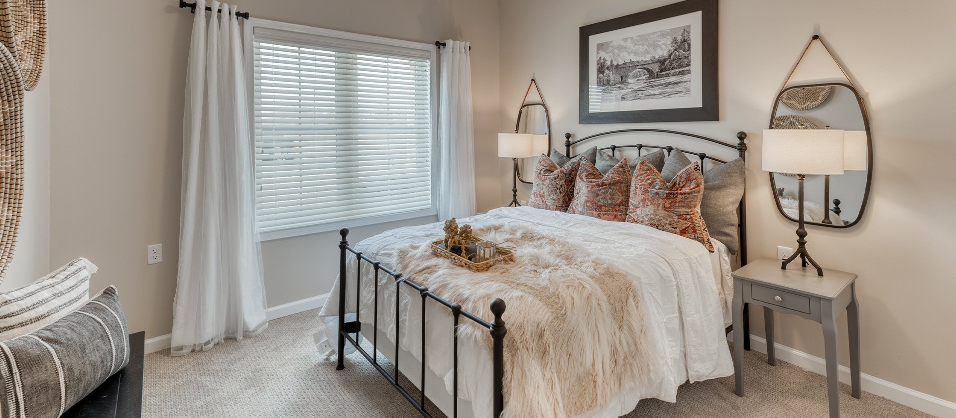 Bedroom of a senior apartment at Cedarhurst of Fort Wayne, designed for resident comfort and personalization