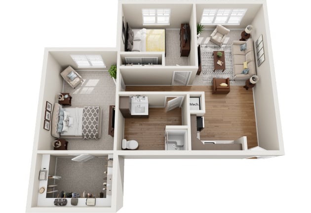 Cedarhurst of Fort Wayne -  Assisted Living Two Bedroom Apartment Floor Plan
