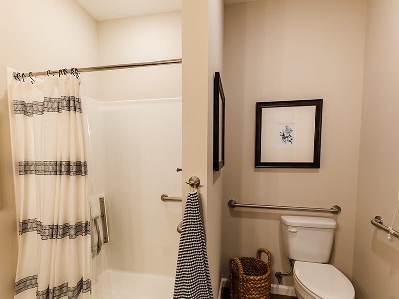 Bathroom of a senior apartment at Cedarhurst of Frankfort, built with accessibility features to support residents