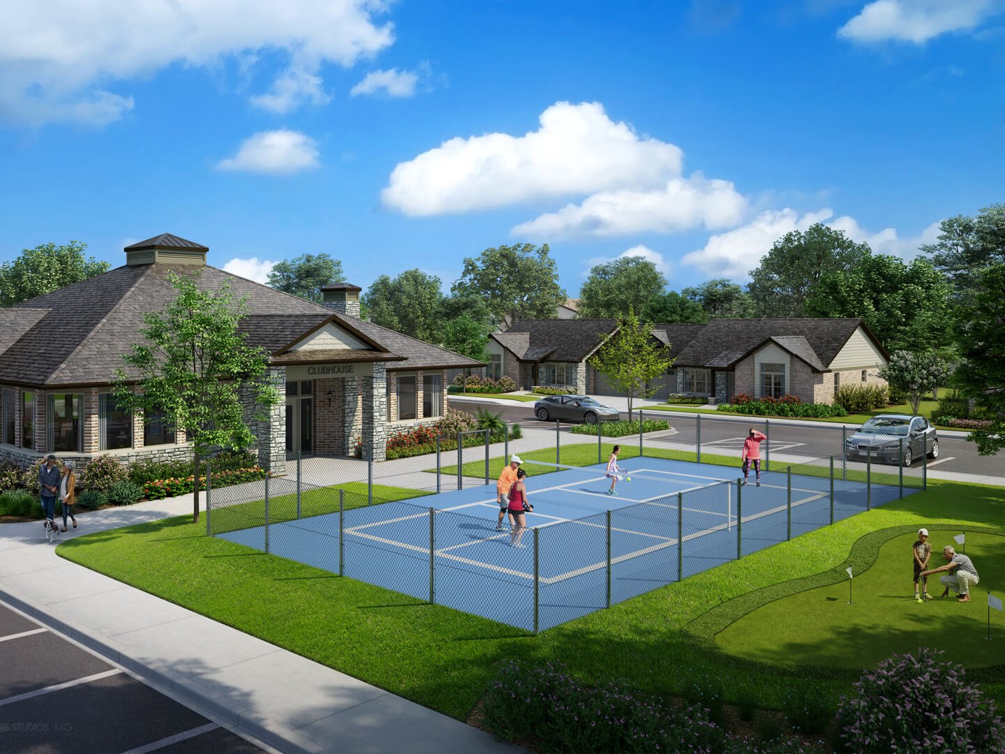 Cedarhurst of Frankfort's Independent Living at Cedarhurst Cottages Clubhouse with Pickleball Court and Putting Green