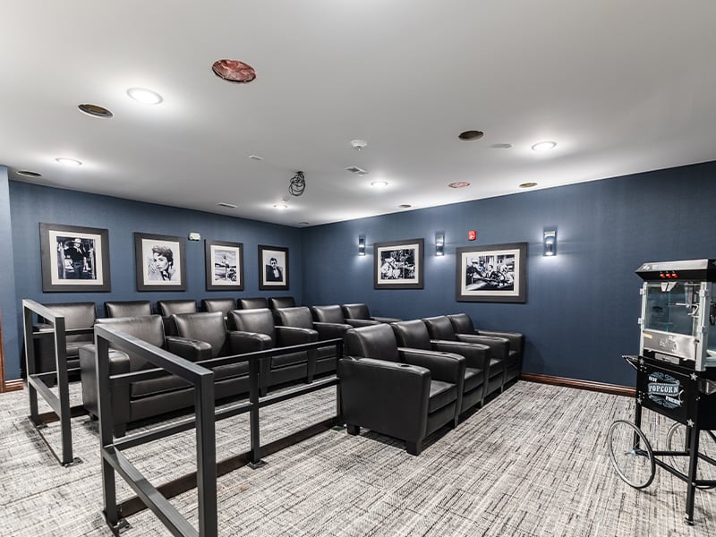 The comfortable and accessible movie theater at Cedarhurst of Frankfort, providing easy-to-access entertainment for residents.