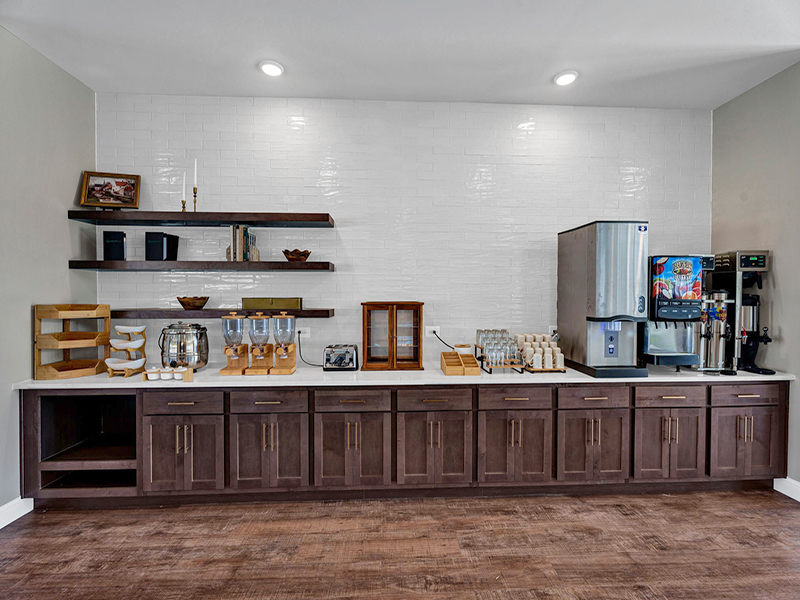 A welcoming breakfast nook at Cedarhurst of Frankfort, offering fresh coffee and a friendly place for independent living residents to start the day