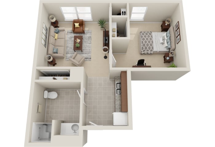Cedarhurst of Godfrey - Assisted Living One Bedroom Apartment Floor Plan