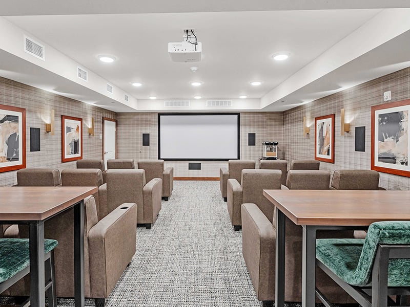 The comfortable and accessible movie theater at Cedarhurst of Lawrence, providing easy-to-access entertainment for residents.