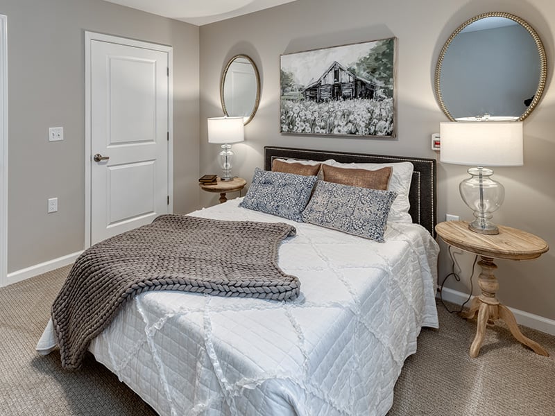Bedroom of a senior apartment at Cedarhurst of Lebanon, designed for resident comfort and personalization.