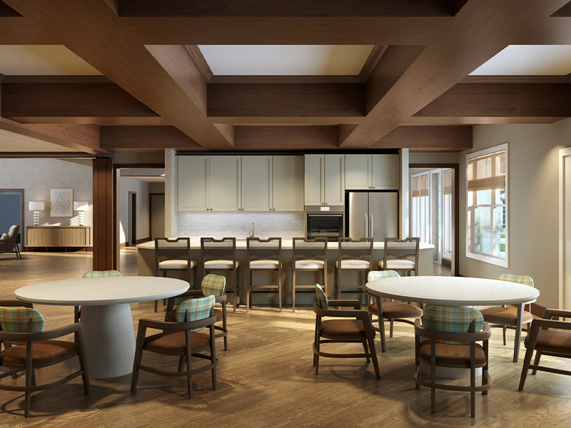 The inviting on-site lounge Cedarhurst of Lincoln, offering a senior-friendly spot for coffee and socializing for residents