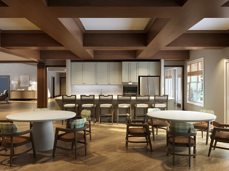 The inviting on-site lounge Cedarhurst of Lincoln, offering a senior-friendly spot for coffee and socializing for residents