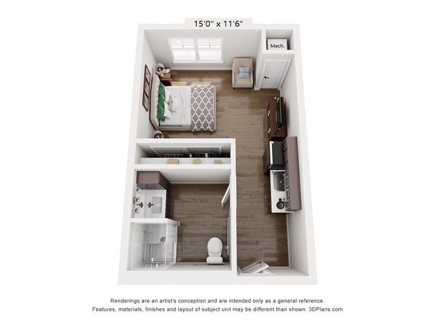 Cedarhurst of Lincoln - Assisted Living Studio Apartment Floor Plan