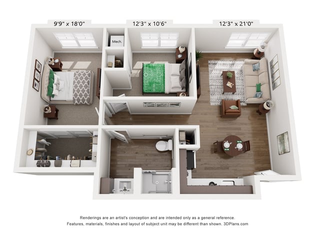 Cedarhurst of Lincoln - Assisted Living Two Bedroom Apartment Floor Plan