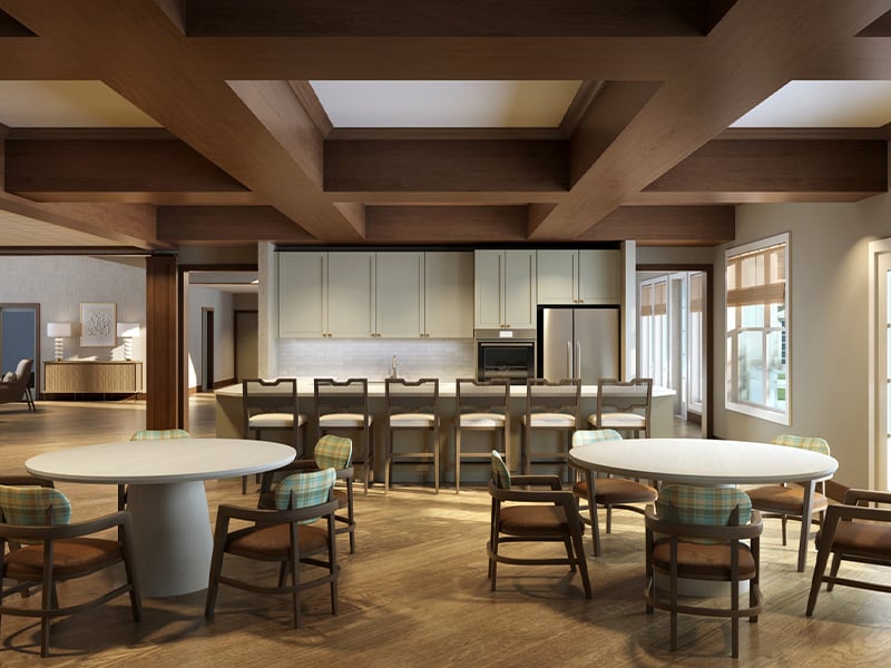 The inviting on-site lounge Cedarhurst of Manhattan, offering a senior-friendly spot for coffee and socializing for residents