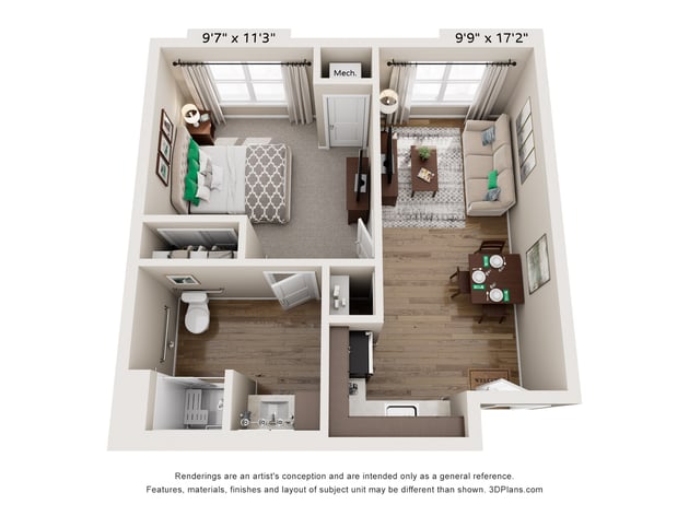 Cedarhurst of Manhattan - Assisted Living One Bedroom Apartment Floorplan