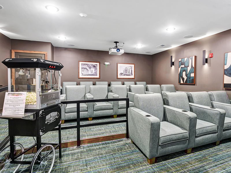 The comfortable and accessible movie theater at Cedarhurst of Newburgh, providing easy-to-access entertainment for residents.