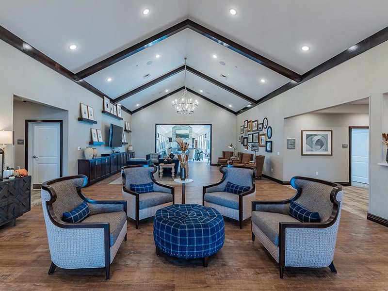 The bright and accessible main lobby at Cedarhurst of Nicholasville, offering a warm first impression to the senior living community.