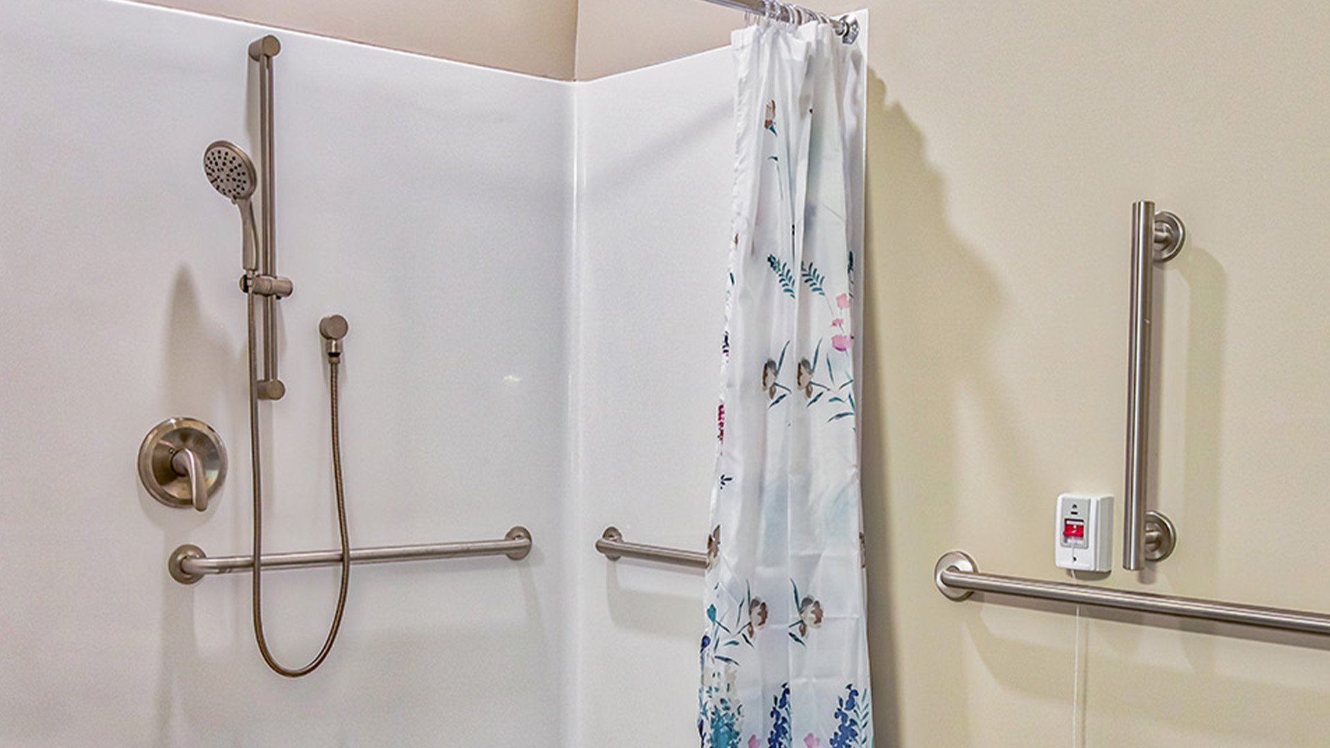 Bathroom of a senior apartment at Cedarhurst of O'Fallon, built with accessibility features to support residents