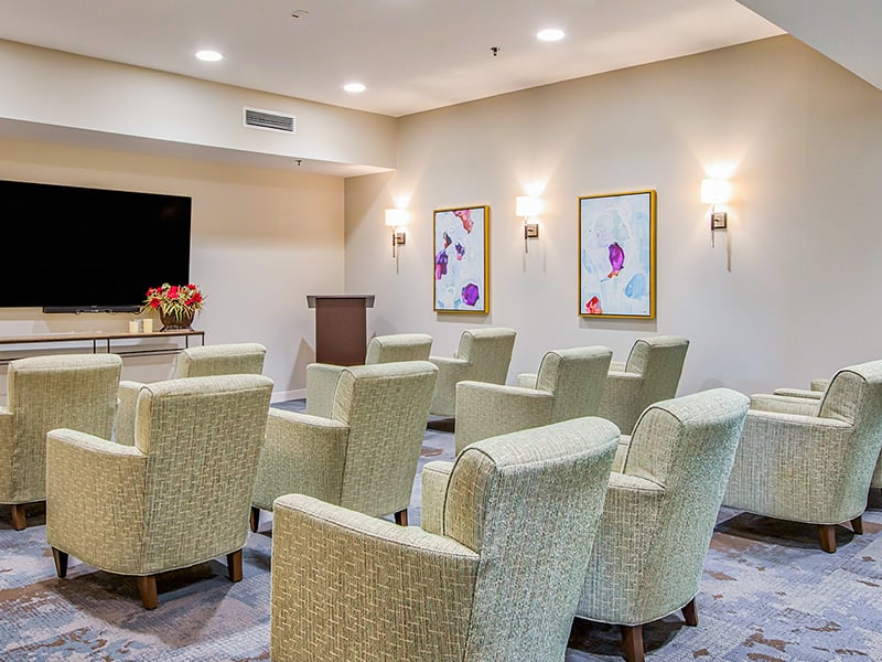 Dedicated movie theater at Cedarhurst of O'Fallon, where residents can enjoy films and events