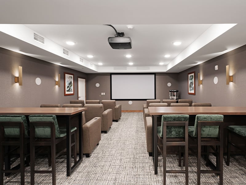 The comfortable and accessible movie theater at Cedarhurst of Salina, providing easy-to-access entertainment for residents