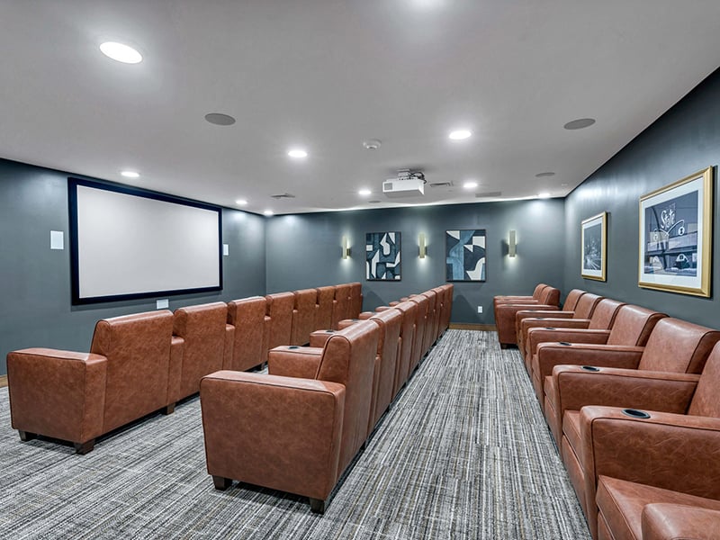 Dedicated movie theater at Cedarhurst of Shawnee, where residents can enjoy films and events