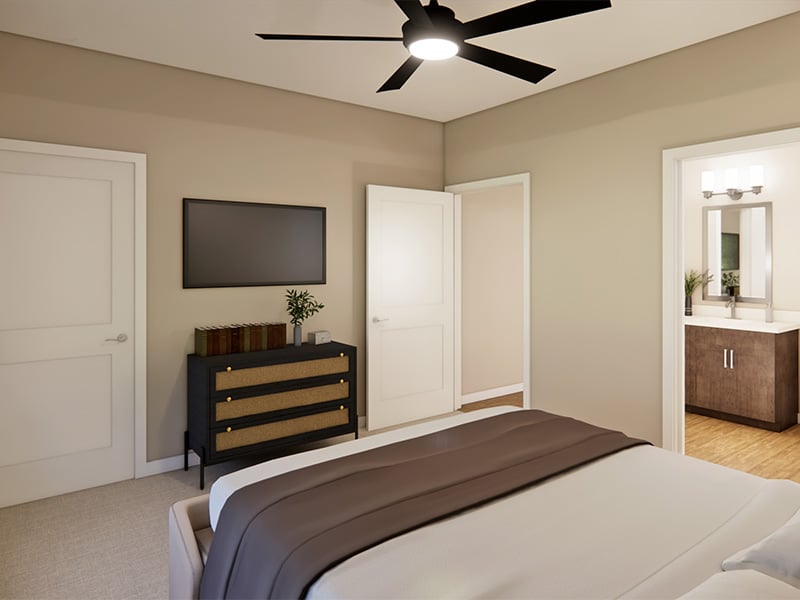 Cedarhurst of Springfield, IL - Independent Living Cottage Rendering - Bedroom with Attached Bathroom